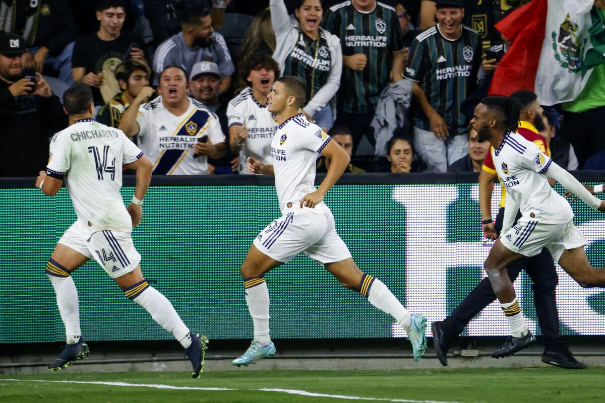 Galaxy forward Dejan Joveljic celebrates his goal against LAFC.
