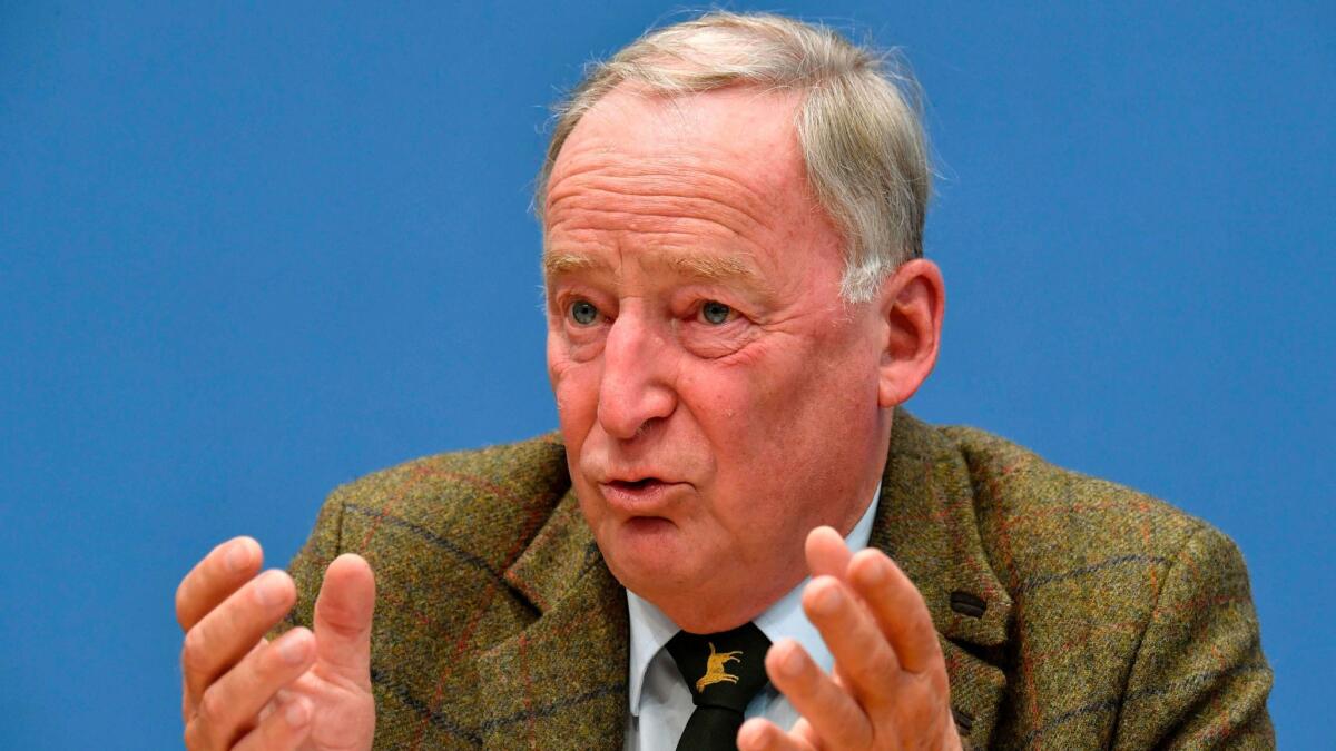 Alexander Gauland of the Alternative for Germany party addresses a news conference on Sept. 25, 2017, in Berlin.