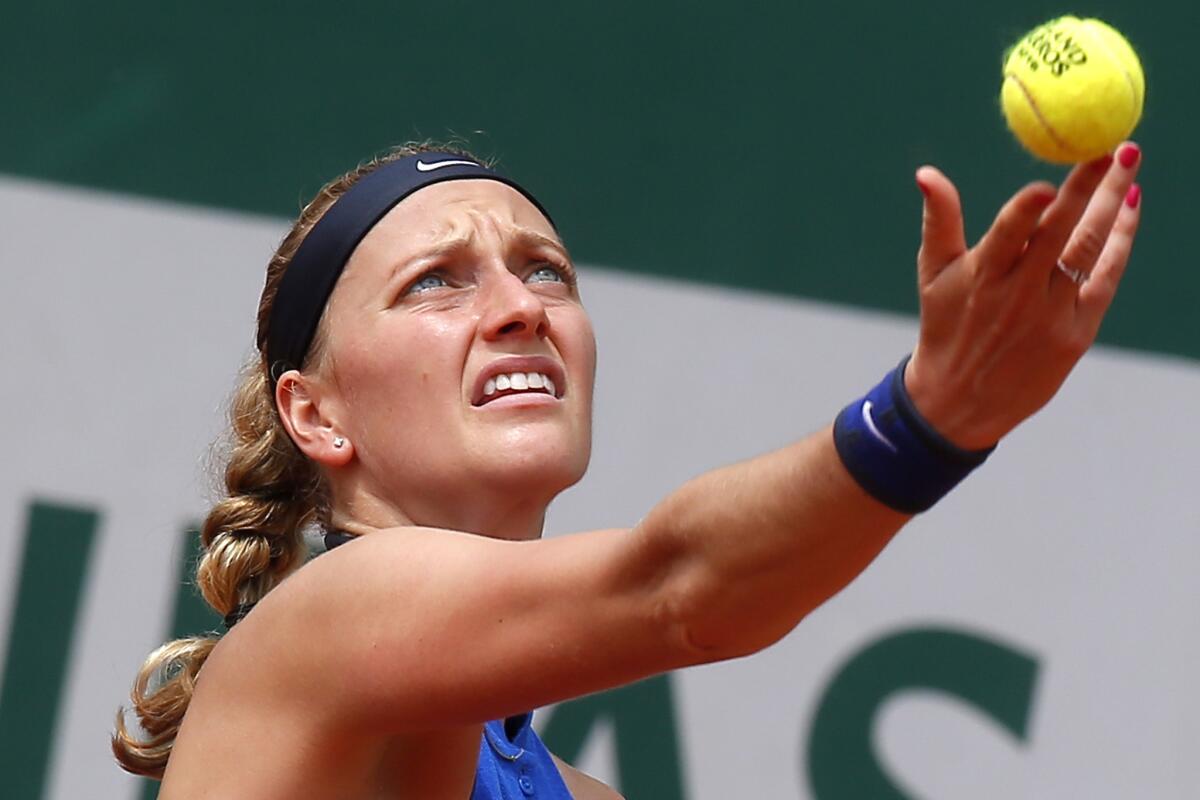 Petra Kvitova serves during the French Open on May 27.