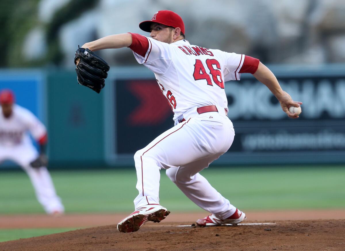 Angels reliever Cory Rasmus made his first major league start Saturday against Oakland.