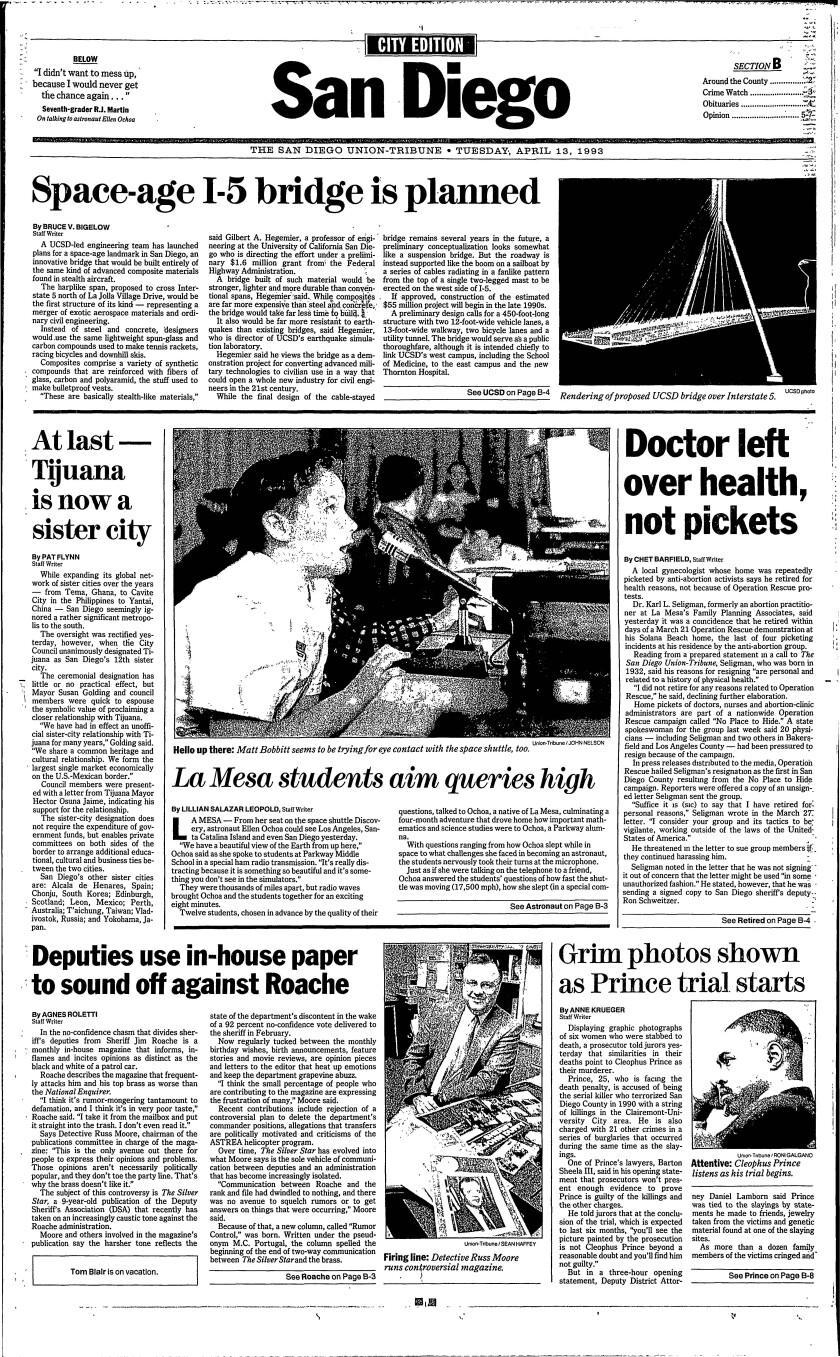 "La Mesa students aim queries high" from the San Diego Union-Tribune, April 13, 1993.