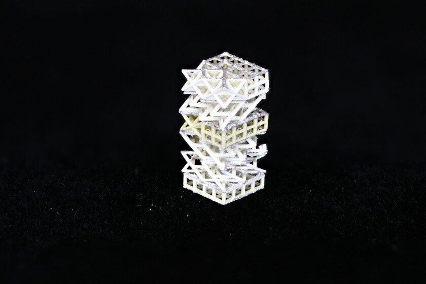 A close-up of the 3D printed lattice that forms the basis of the robots. 