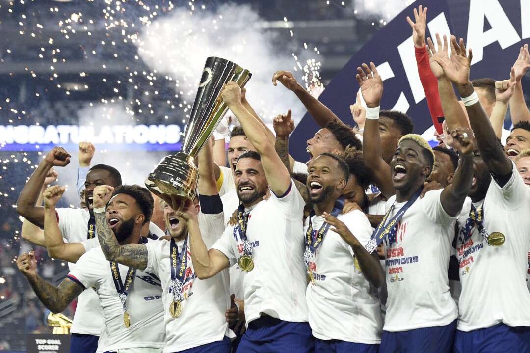 U.S. players celebrate their victory over Mexico in the CONCACAF Gold Cup final Aug. 1 in Las Vegas