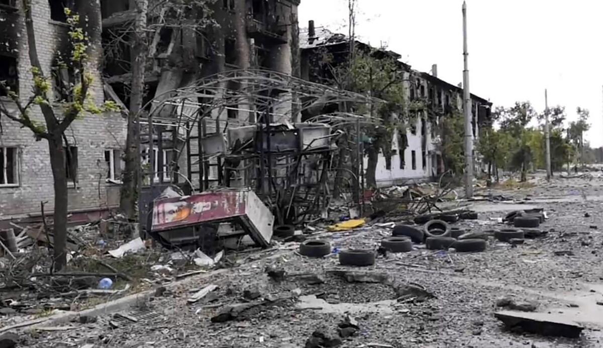 Damaged residential buildings in Lysychansk, Luhansk region, Ukraine