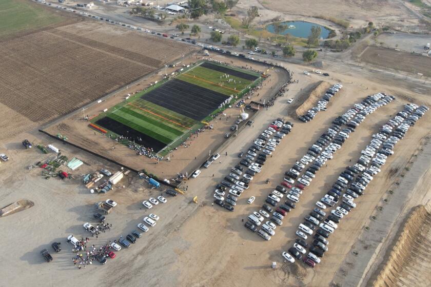 Aerial view of Winner Circle field that's hosting 11 on 11 football competitions in violation of state health guidelines.