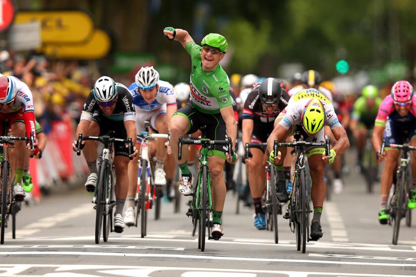 Andre Greipel celebrates after winning the fifth stage of the Tour de France in Amiens, France, on Wednesday.