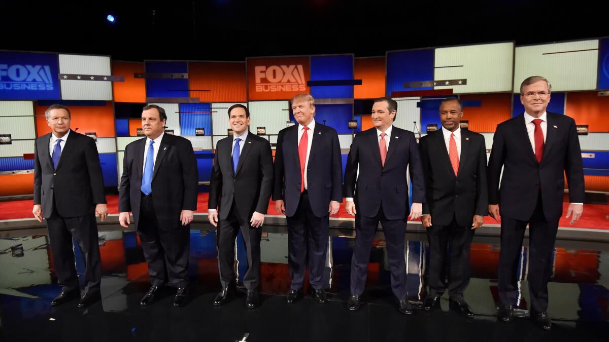 Recent presidential contenders with ties to Florida include Marco Rubio, third from left; Jeb Bush, far right; and Republican nominee Donald Trump, center.