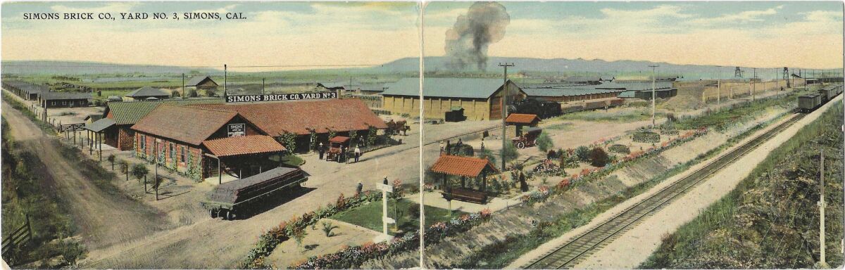 A double-truck postcard shows Simons brick yard No. 3