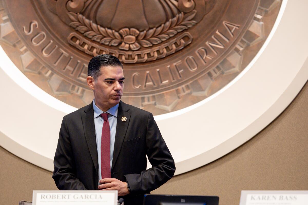 Rep. Robert Garcia attends a congressional field hearing at the Metropolitan Water District on Monday in Los Angeles.