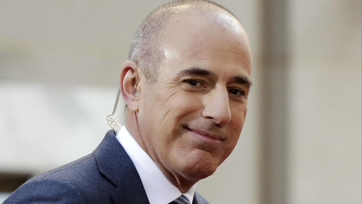 Matt Lauer, former co-host of the NBC "Today" show, appears on set in Rockefeller Plaza in New York in 2016.