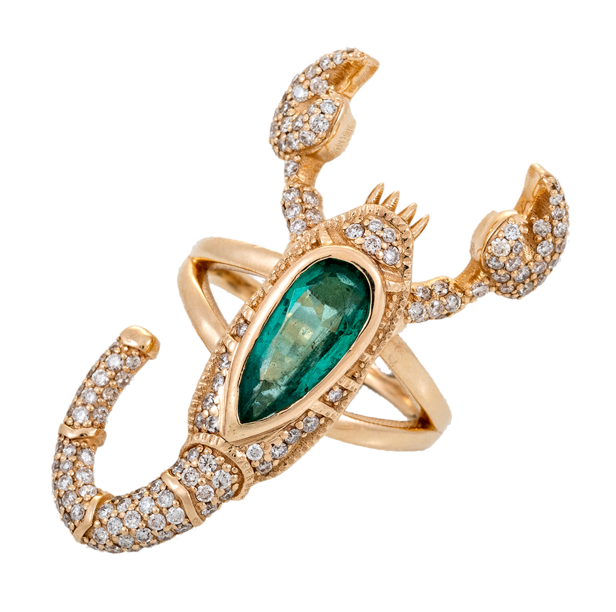 Scorpion ring with emerald pavé by Jacquie Aiche.