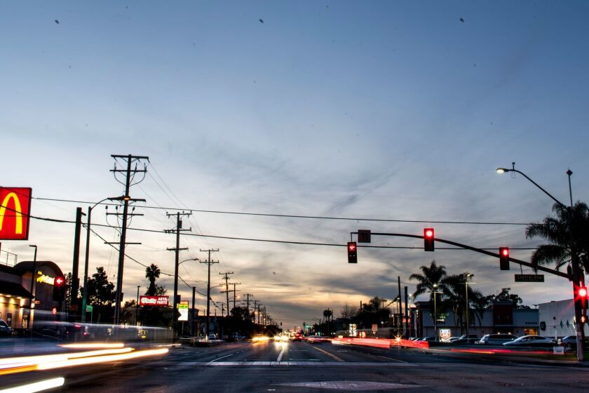 COMPTON, CA - JANUARY 13: Rosecrans Avenue, which cuts through South LA's Compton, is perhaps ubiquitously synonymous with the rise of hip-hop in LA. Here, a panorama of Rosecrans avenue and Central avenue is photographed in three images and digitally composited together on January 13, 2018 in Compton, California. (Kent Nishimura / Los Angeles Times) NOTE: PANORAMA CREATED IN PHOTOSHOP FROM 3 IMAGES