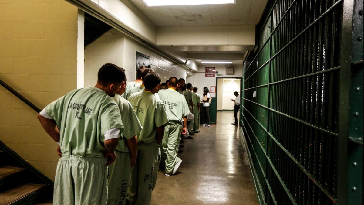 The American Civil Liberties Union of Southern California visit Men's Central Jail in downtown Los Angeles to register eligible incarcerated Californians to vote. Many have never been registered to vote.