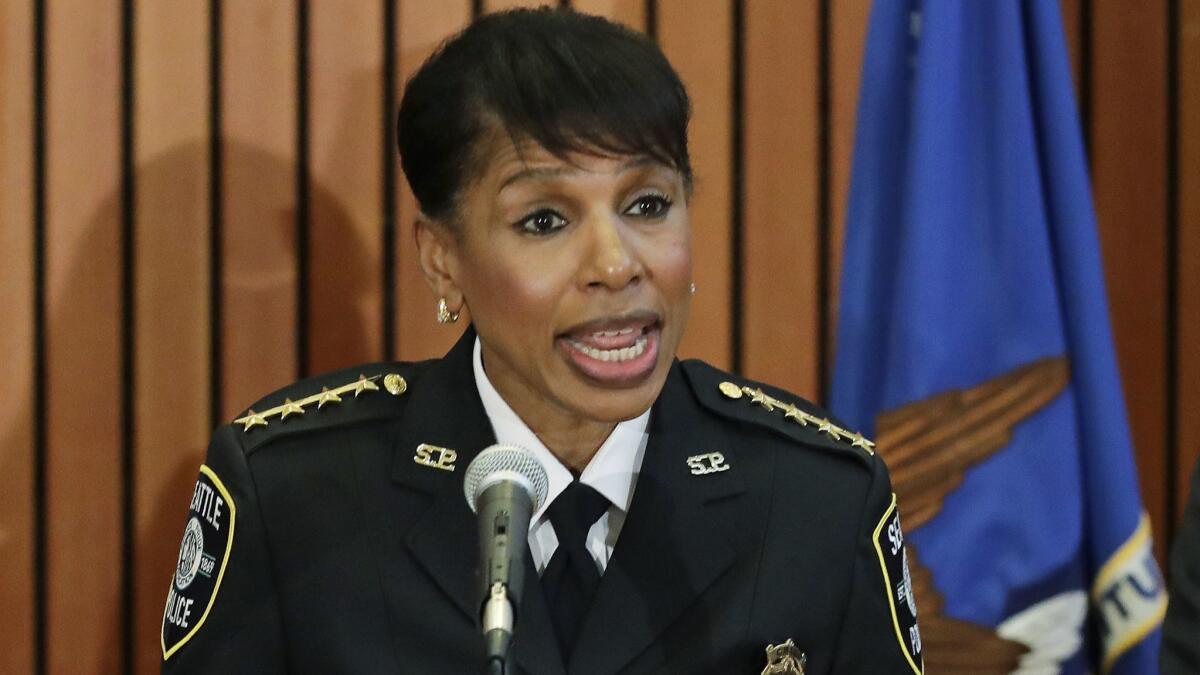 Carmen Best, shown in June, was sworn in this week as Seattle's police chief.