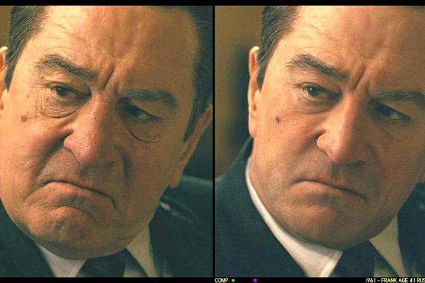 **FOR SUNDAY CALENDAR DE-AGEING STORY***A side-by-side before and after of Robert DeNiro as Frank Sheeran de-aged to age 41 in ÒThe Irishman.Ó