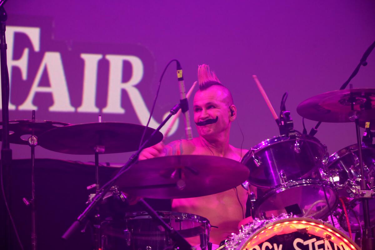 Tribute band No Duh's drummer Aintso Young at the Hangar on Friday.
