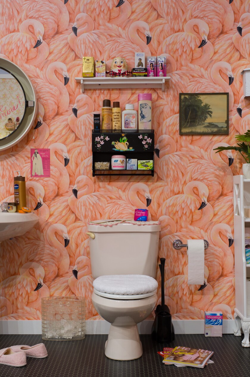 A detail of an installation by artist Genevieve Gagnard titled "Be More" at the Museum of Contemporary Art Santa Barbara.