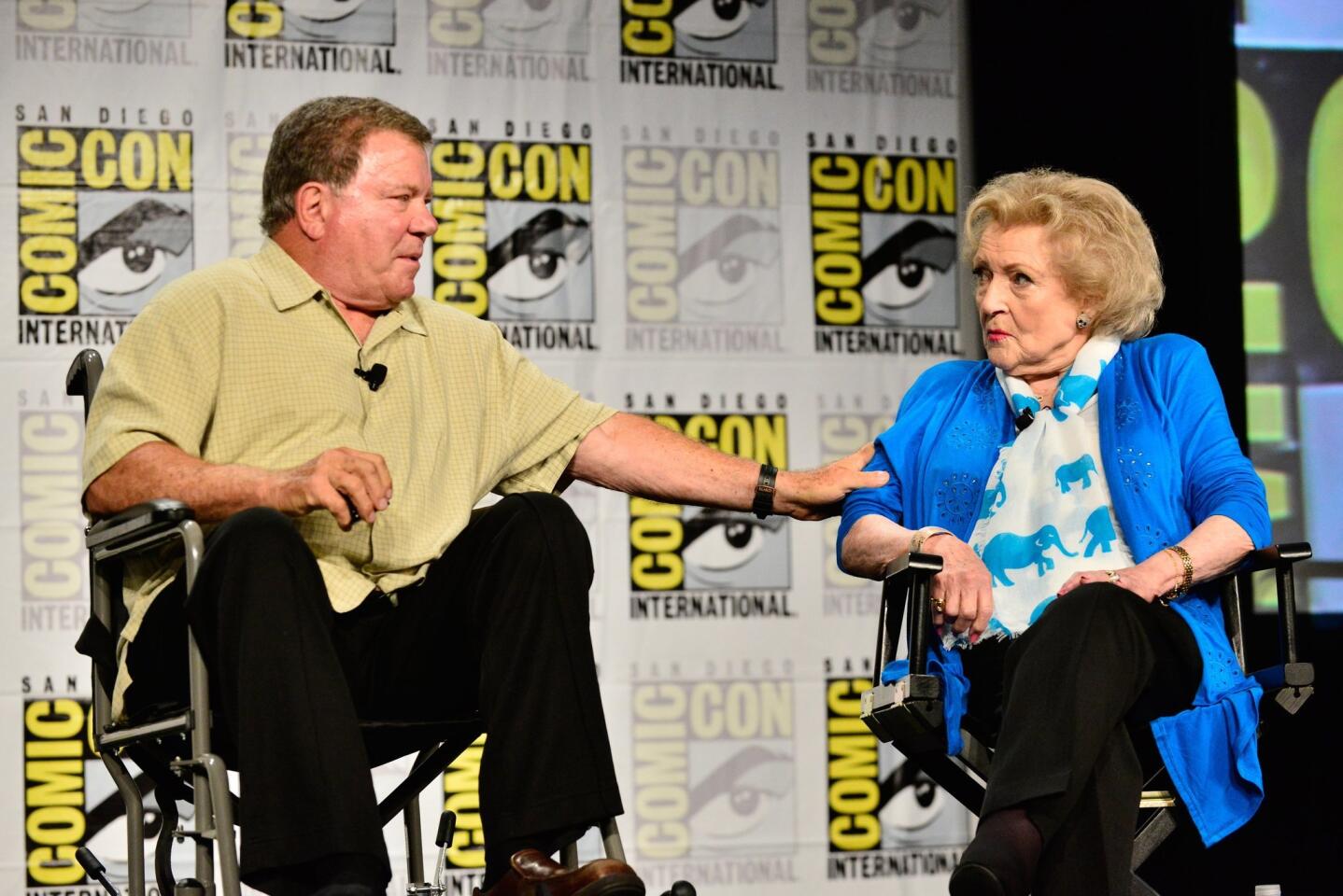 Actors William Shatner and Betty White speak onstage at TV Land's Legends Of TV Land Panel