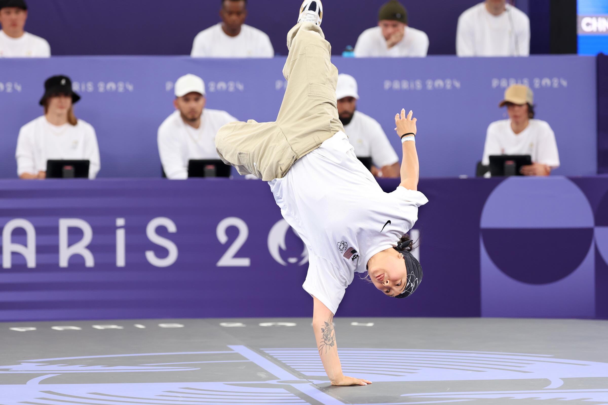 American Sunny Choi, who goes by the B-girl name Sunny, competes in the first Olympic breaking competition Friday