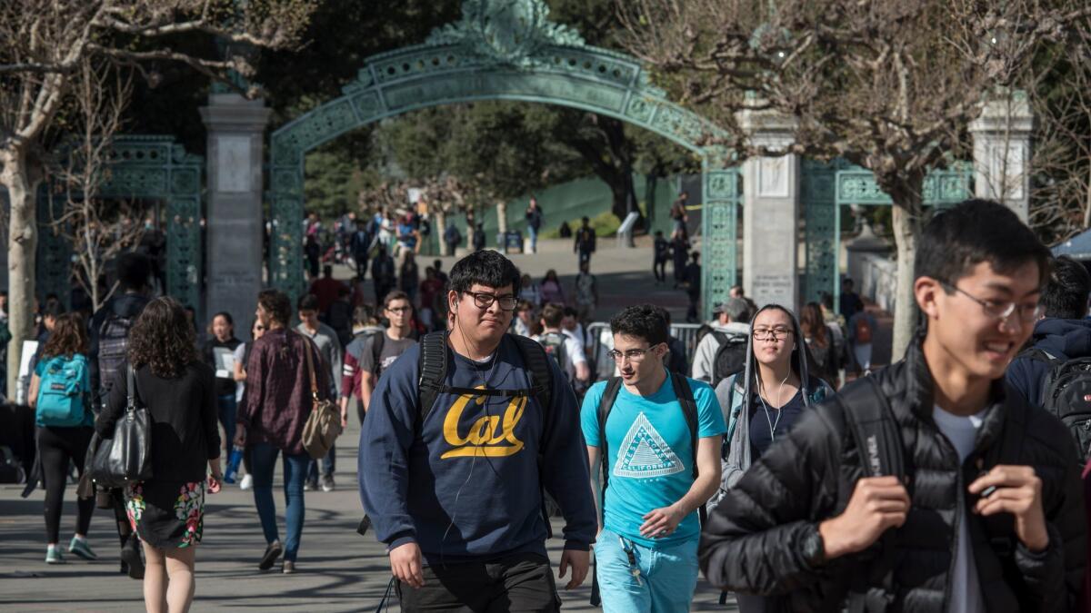 Students on the campus of the University of California at Berkeley. (David Butow/For the Times)
