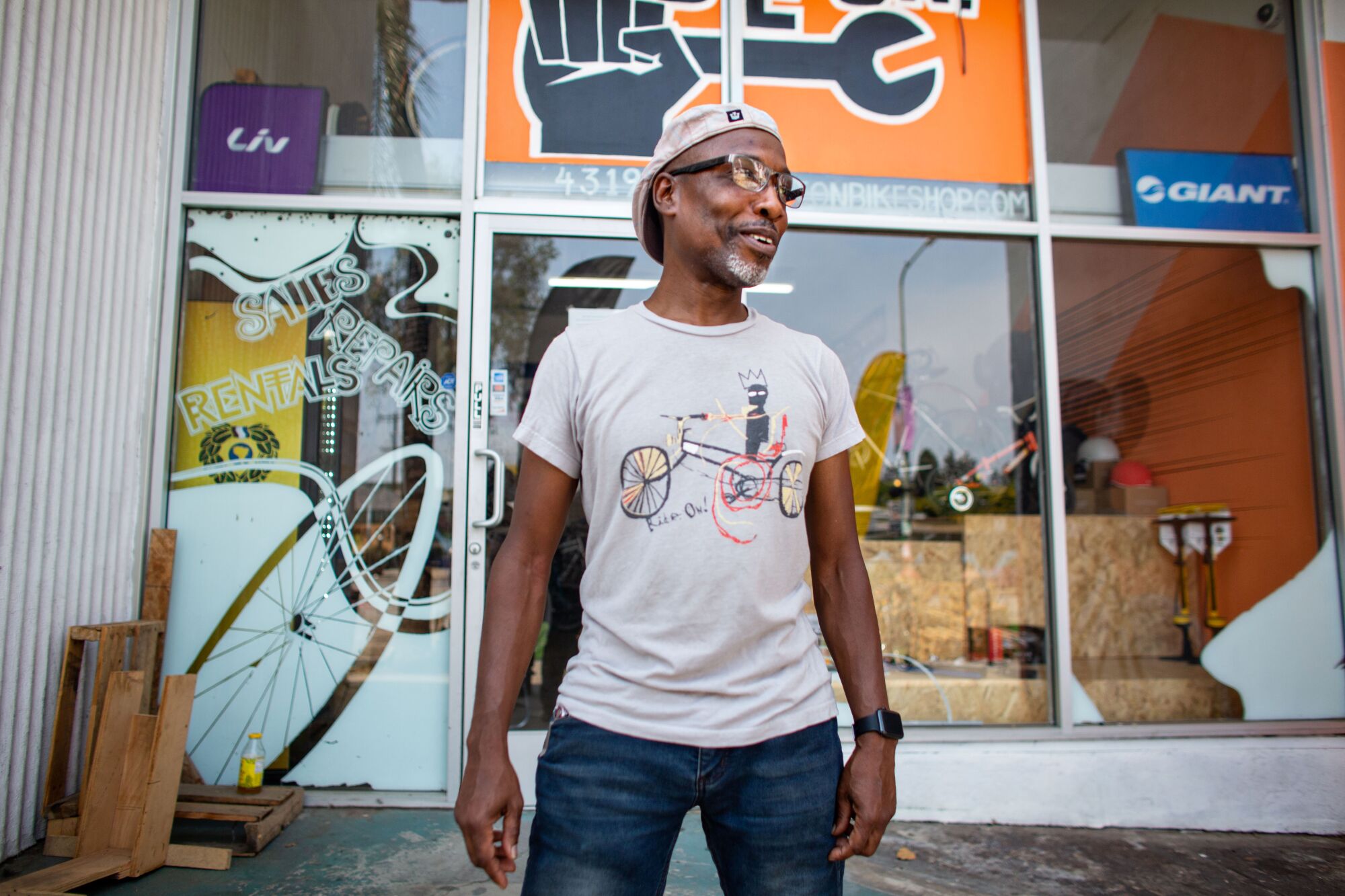 Adé Neff, 55, owns a bicycle shop in Leimert Park.