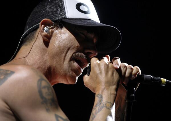 Lead vocalist Anthony Kiedis of the Red Hot Chili Peppers performs at Staples Center on Aug. 12, 2012.