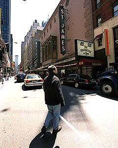 Brad Oscar en route to a matinee of "The Producers." The former understudy now has his name on the marquee.