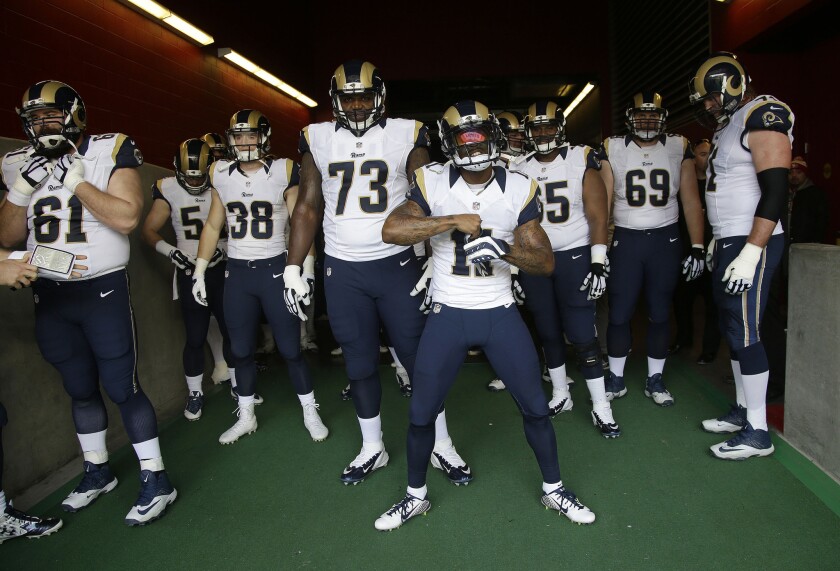 Rams wide receiver Tavon Austin (11) and teammates wait in a tunnel at Levi's Stadium before entering the field to play the San Francisco 49ers.