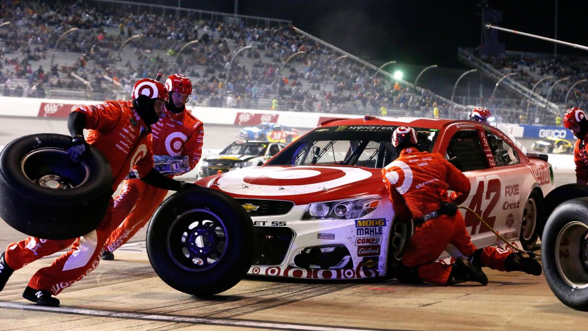 Kyle Larson's pit crew got him out onto the track as the leader during the final laps to help him win the Monster Energy NASCAR Cup Series Federated Auto Parts 400 at Richmond Raceway on Saturday night.