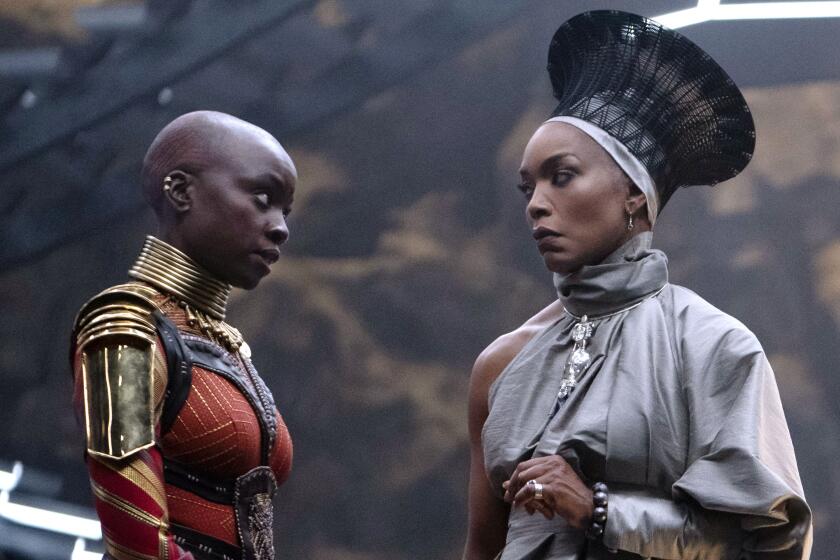 Danai Gurira and Angela Bassett in a scene from Black Panther: Wakanda Forever.