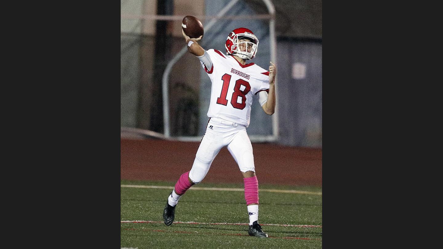 in a Pacific League football game at Glendale High School on Thursday, October 5, 2017.