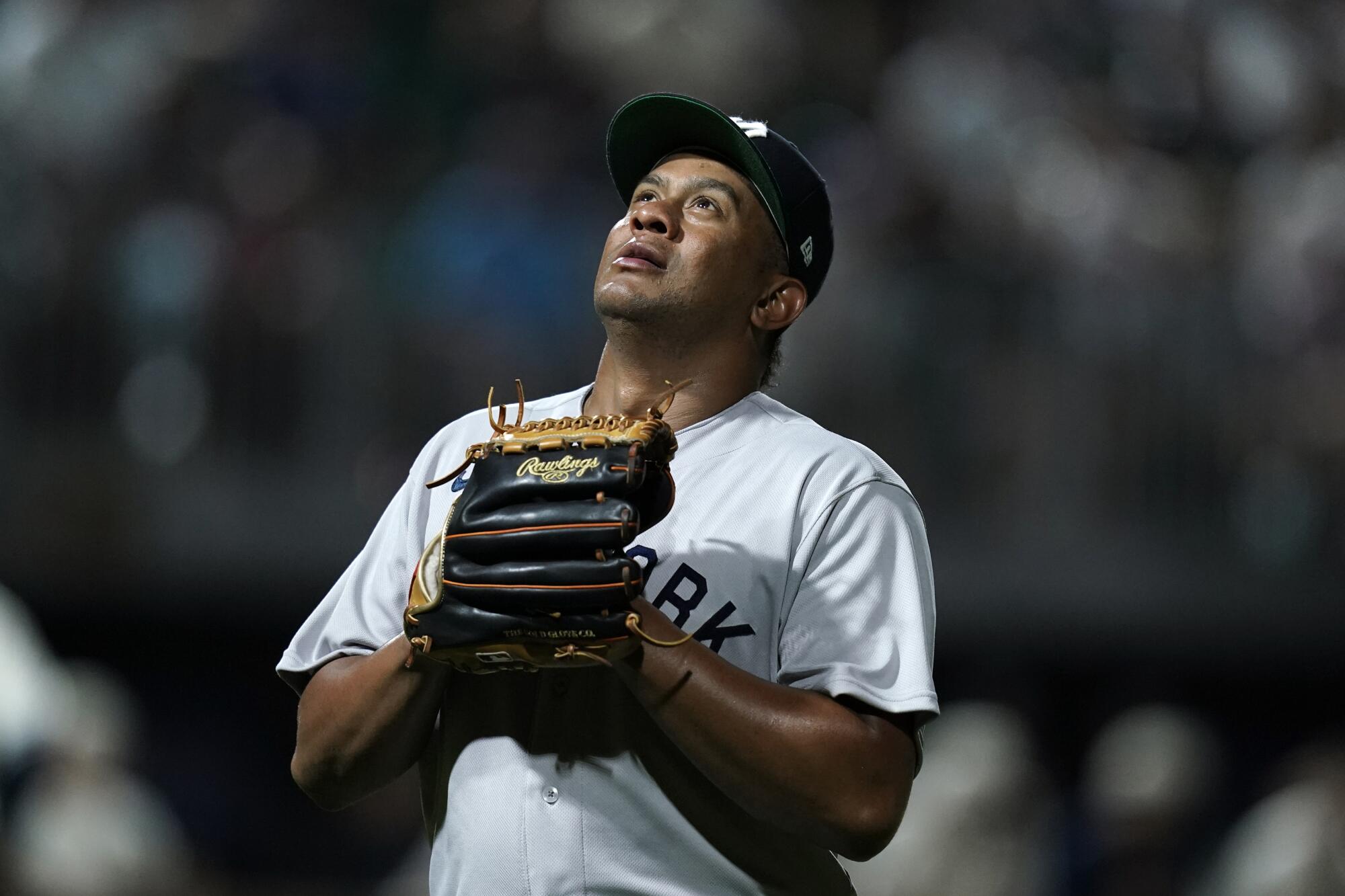 Yankees reliever Wandy Peralta reacts to a strikeout.
