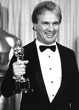 Maurice Jarre with his Oscar for best original score for "A Passage to India," the third he won for his work on David Lean films.