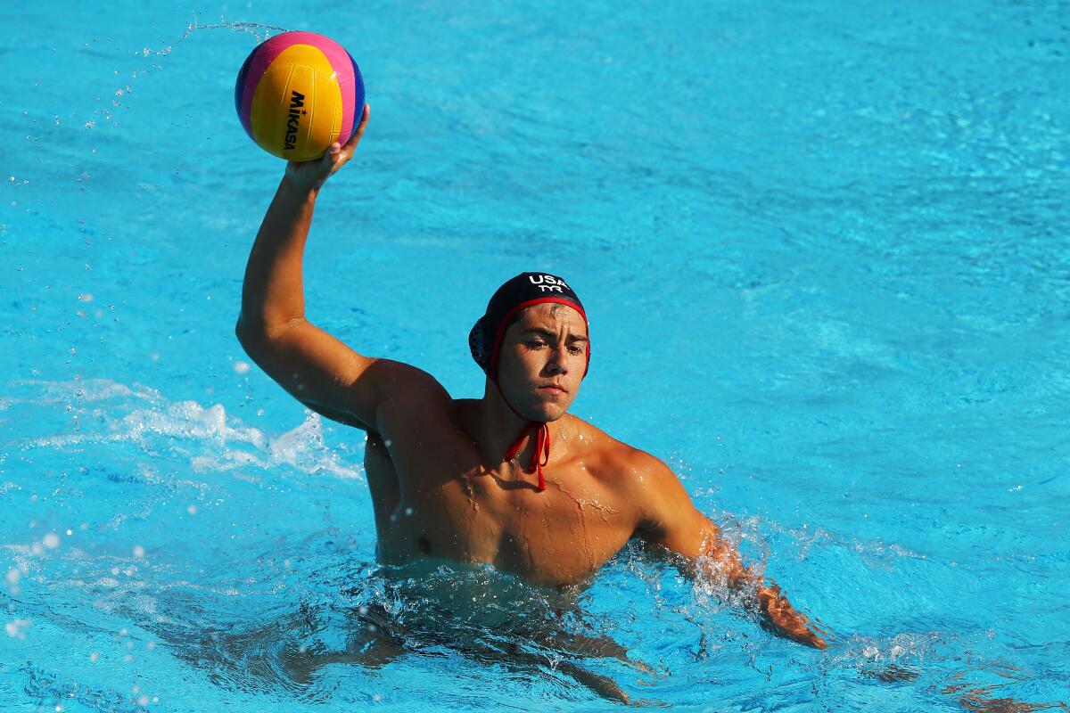 Chancellor Ramirez looks to pass during a match between the U.S. and South Africa at the 2013 FINA World Championships in Barcelona.