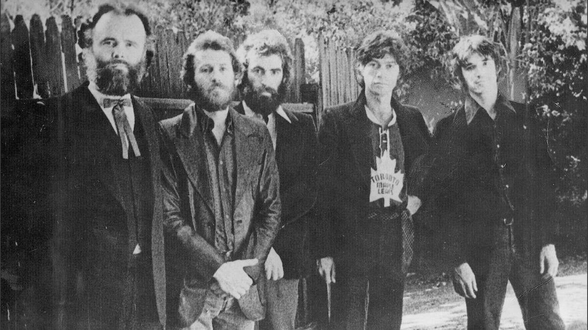 The Band's members L/R Garth Hudson, Levon Helm, Richard Manuel, Robbie Robertson and Rick Danko circa 1969.