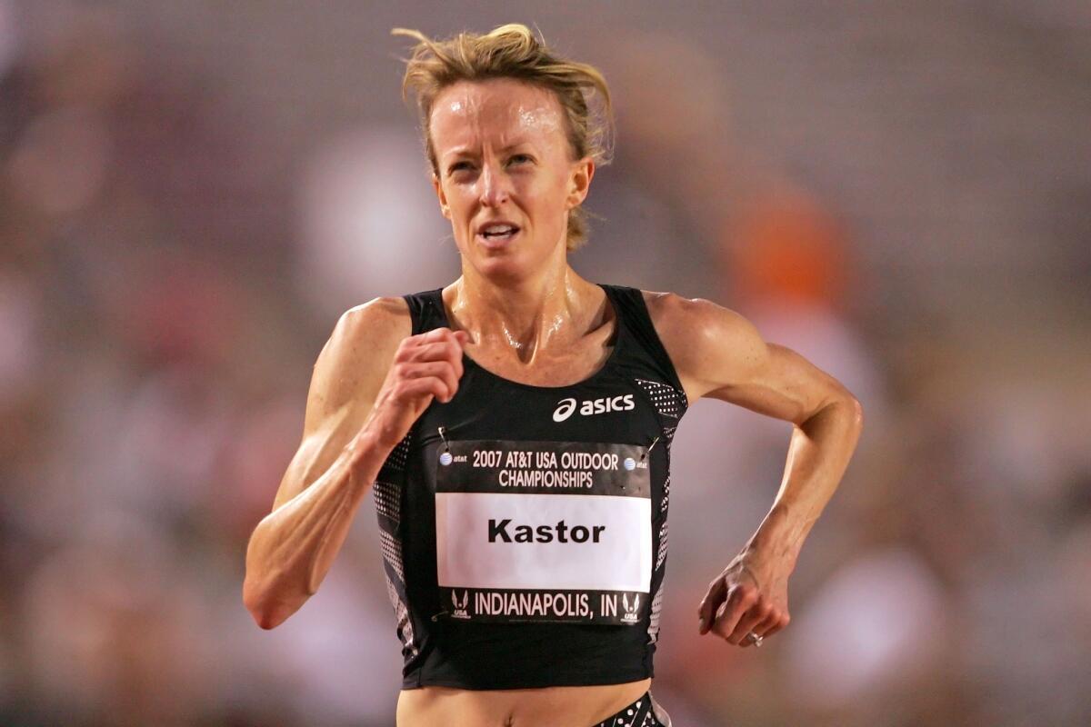 Deena Kastor runs in Red Square in Moscow during the women's marathon final at the 2013 IAAF World Championships in August.