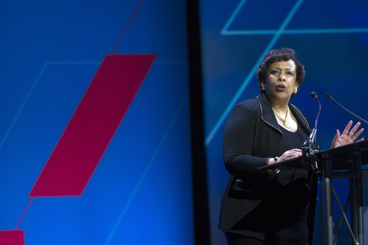 Atty. Gen. Loretta Lynch addresses the White House Summit on the United State of Women in Washington on June 14.