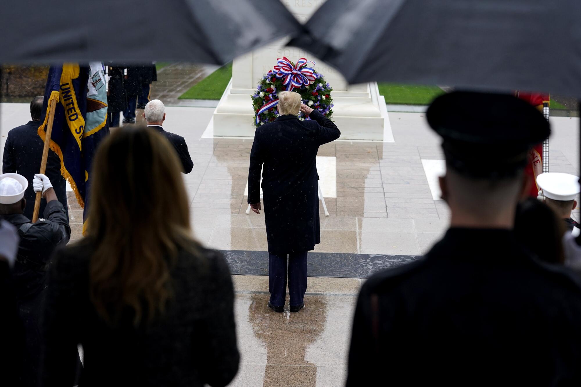 President Trump participates in a wreath-laying ceremony on Veterans Day at Arlington National Cemetery.