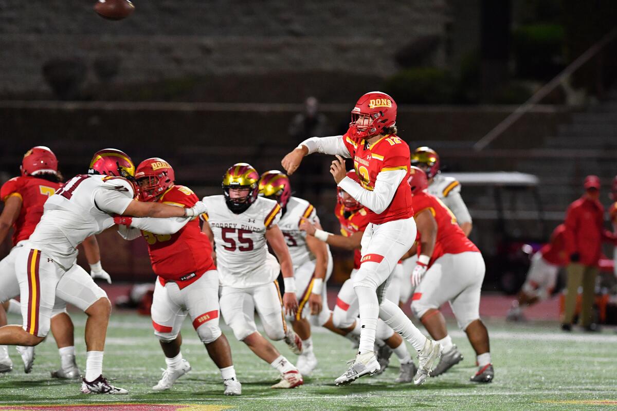 Cathedral Catholic football coach Sean Doyle guided his No. 2 ranked Dons to a win over No. 6 Torrey Pines on Friday night.
