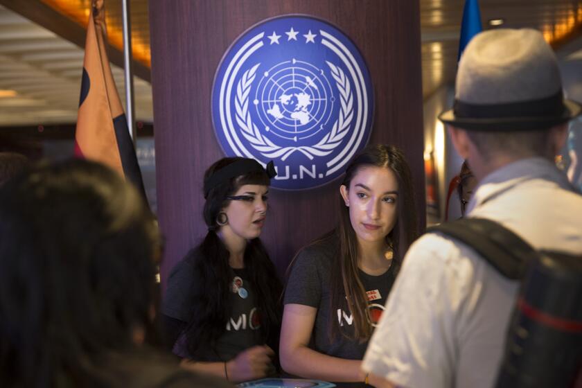 The front desk of the Hard Rock Cafe in San Diego has been rebranded as U.N. headquarters for the Expanse Cafe.