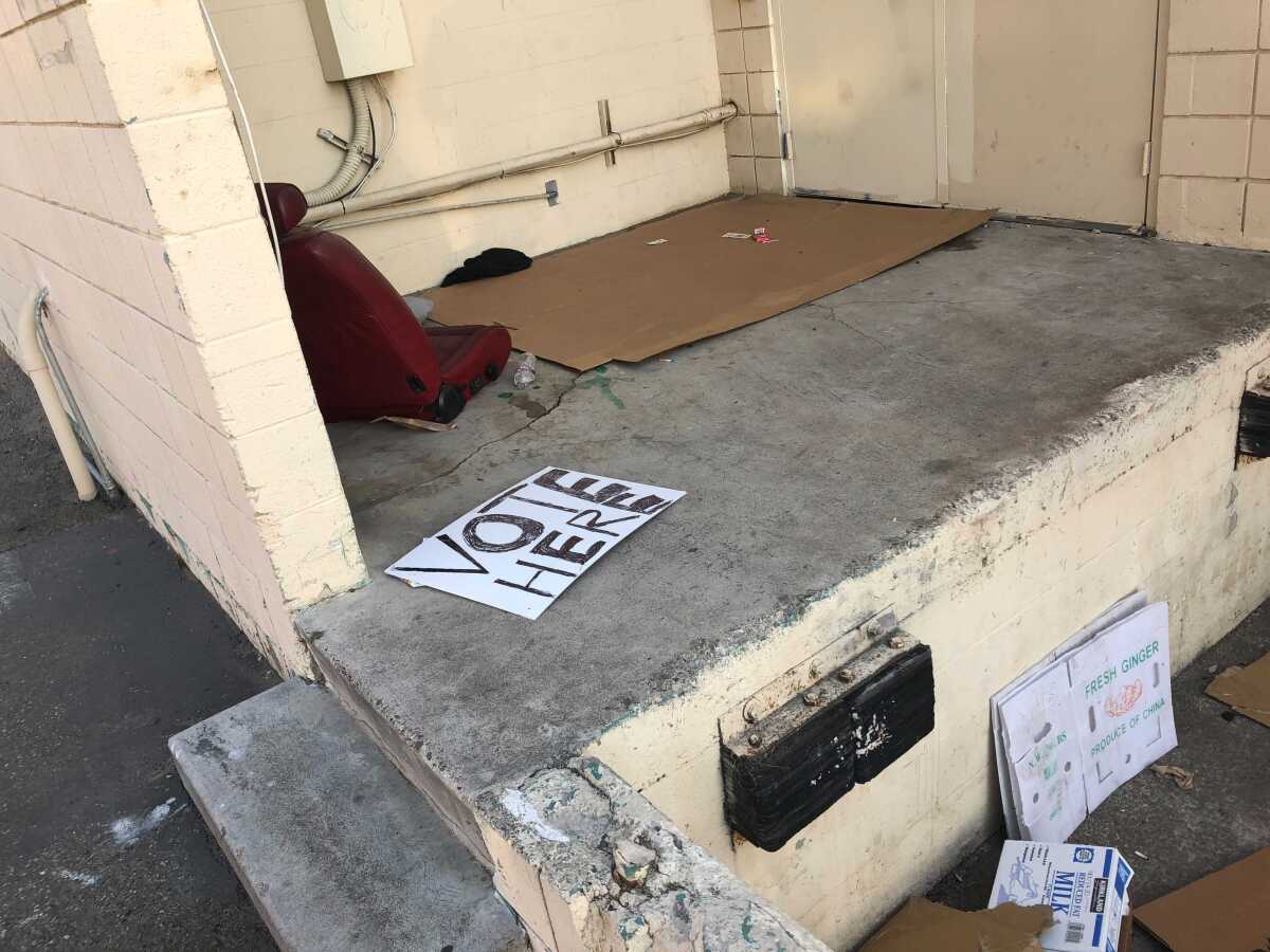 A "voting center" sign apparently discarded in Westminster is part of an investigation.