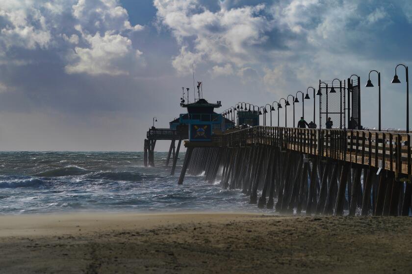 Imperial Beach, CA - March 01: On Wednesday, March 1, 2023 high winds advisory throughout San Diego County including down in Imperial Beach. UC San Diego's Scripps Institution of Oceanography releases study find most of the bacteria people breathe at Imperial Beach come from aerosols from raw sewage churning in the surf zone. (Nelvin C. Cepeda / The San Diego Union-Tribune)