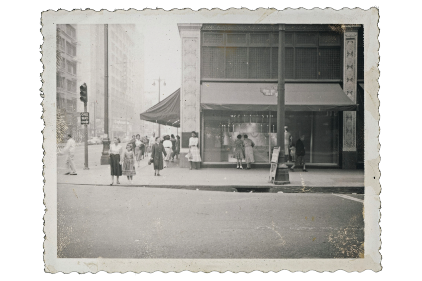 A photograph most likely taken by Robin Coste Lewis' grandmother, Dorothy Mary Coste Thomas Brooks, on 8th and Broadway in Downtown L.A., where she worked in a sewing factory. Los Angeles was a city to which she fled, as so many did, as part of the Great Migration.