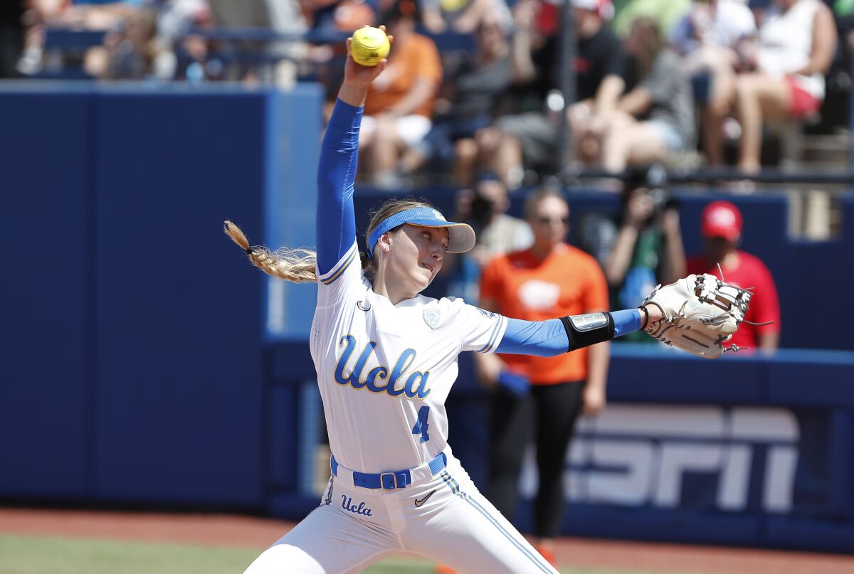 UCLA's Holly Azevedo pitches in the fifth inning.