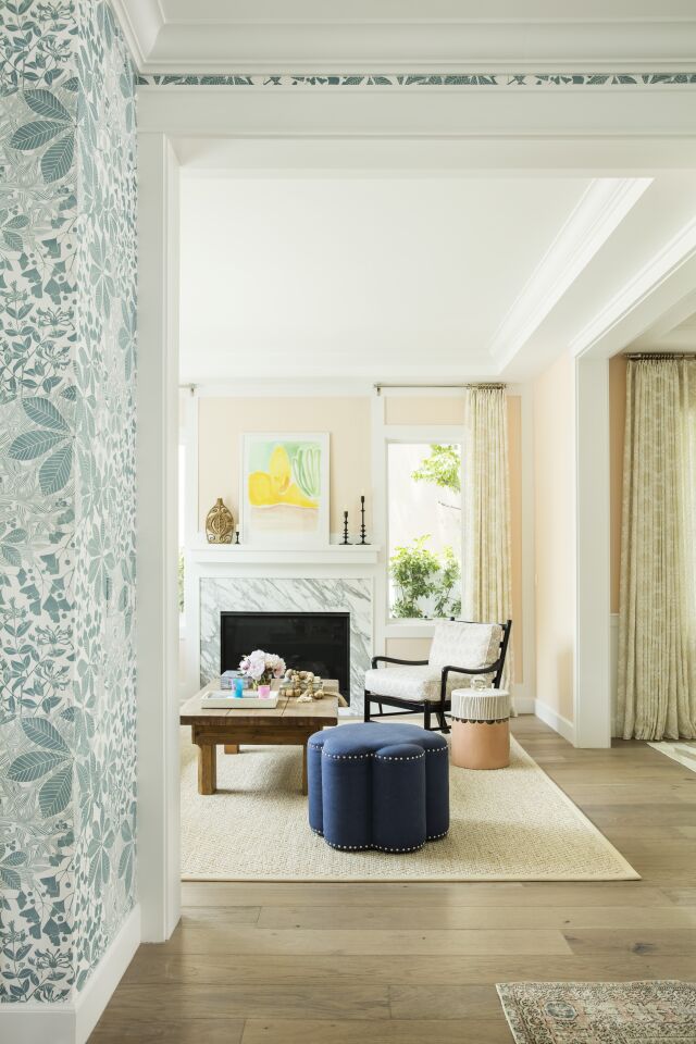 Different shades of blue and pattern are traditional but not stuffy.