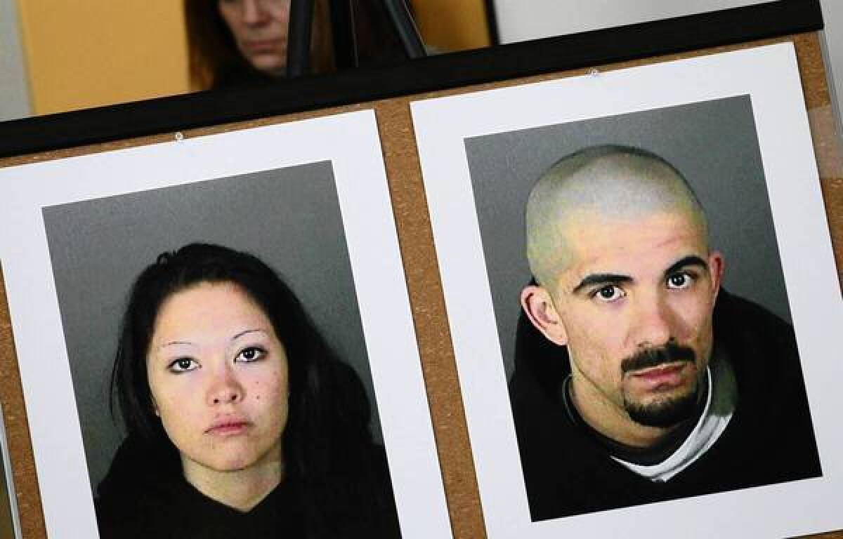 Photos of Jason Schumann, right, and his former girlfriend, Elizabeth Ibarra, are displayed by Los Angeles police in 2012. Schumann, convicted of gunning down a 17-year-old soccer player in a jealous rage, was sentenced to 50 years to life in prison Tuesday morning.