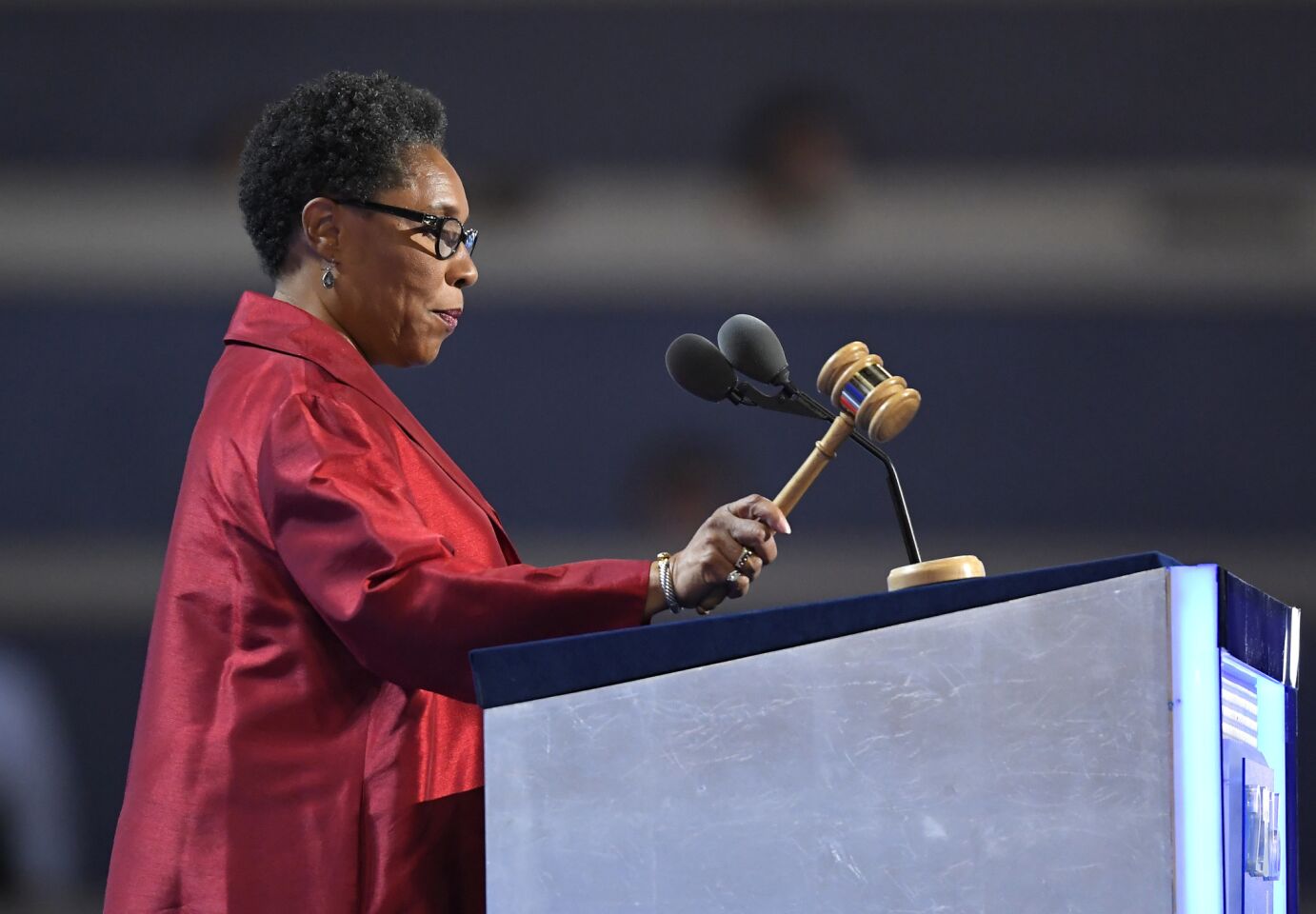 Rep. Marcia Fudge, D-Ohio, Chair, Democratic National Convention, calls the convention to order on the third day of the Democratic National Convention in Philadelphia.
