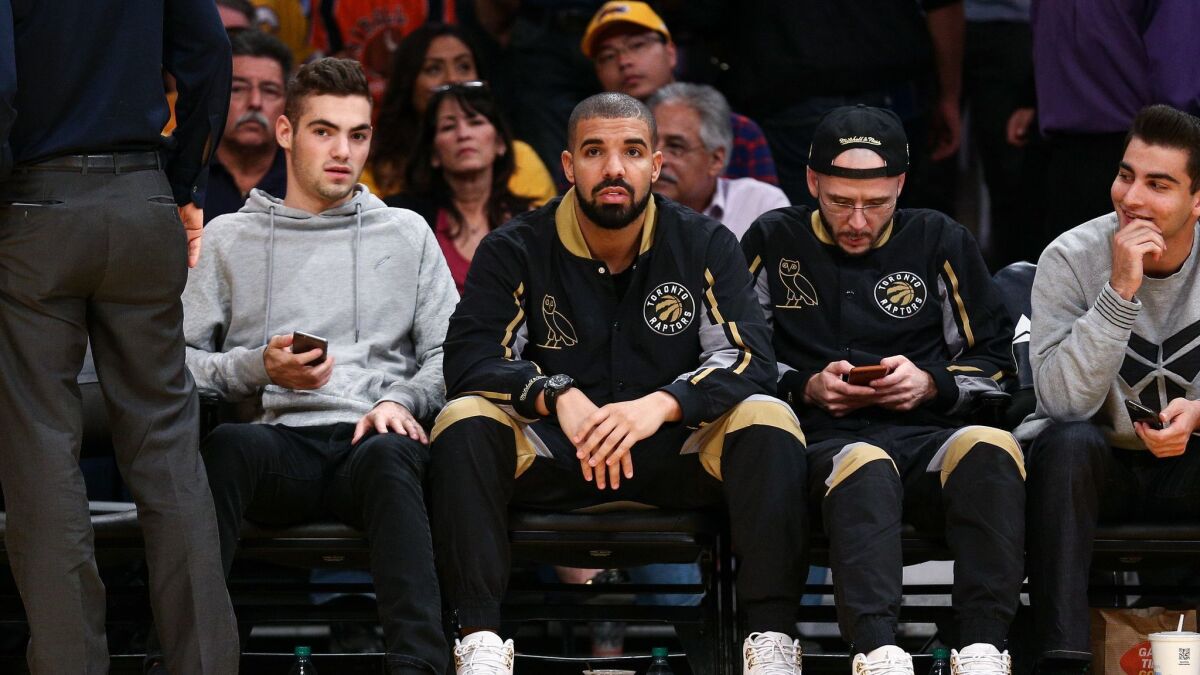 Drake attends a basketball game between the Los Angeles Lakers and Toronto Raptors at Staples Center on Nov. 20, 2015.