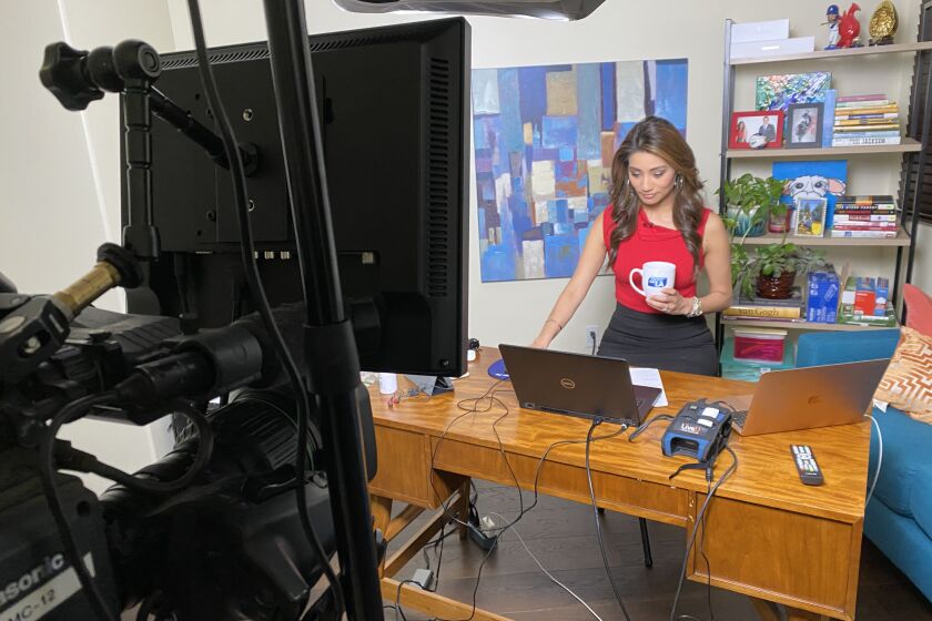 "Good Day L.A." co-anchor Rita Garcia in the makeshift at-home studio from which she's delivering the news under the city's Safer at Home order.