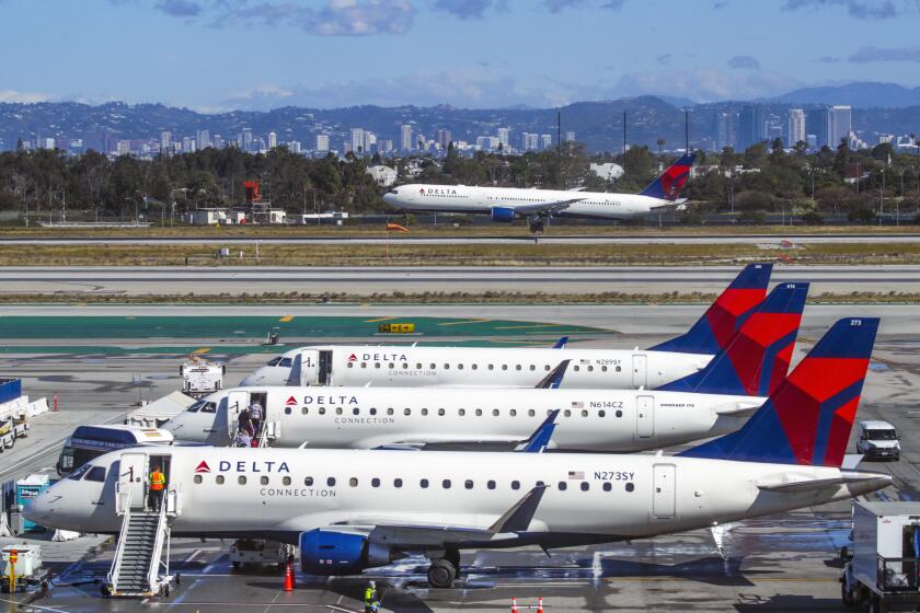 Los Angeles, CA - March 29: Delta Air Lines unveils a new $1.9-billion Terminal 3 at Los Angeles International Airport on Tuesday, March 29, 2022 in Los Angeles, CA. (Irfan Khan / Los Angeles Times)